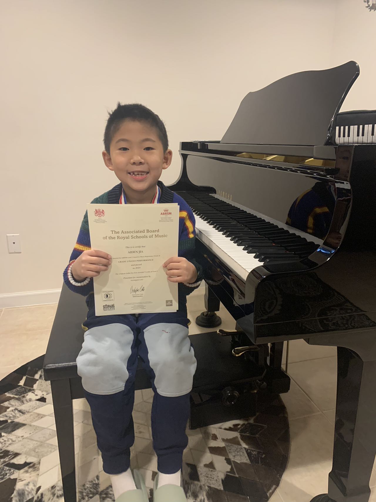 Aiden Jia passed the ABRSM Grade 2 Piano Performance Exam